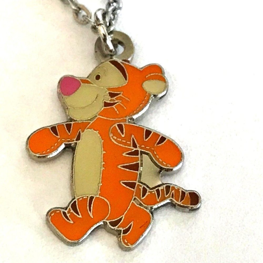 Vintage Disney Tigger Winnie The Pooh Necklace Charm 18" Silver Disneyana Baby